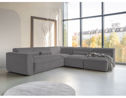 Canapé modulable d'angle droit 5 places en tissu texturé Felix