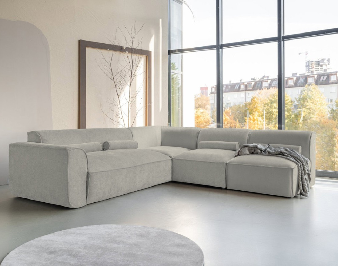 Canapé modulable d'angle droit 5 places en tissu texturé Felix