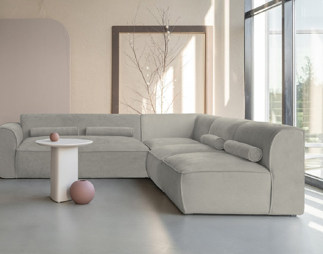 Canapé modulable d'angle droit 5 places en tissu texturé Felix