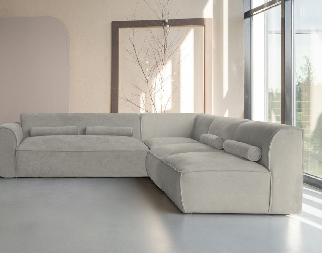 Canapé modulable d'angle droit 5 places en tissu texturé Felix