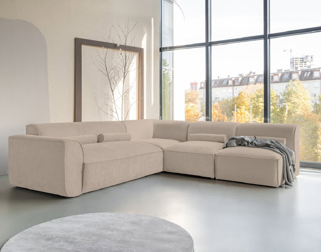 Canapé modulable d'angle droit 5 places en tissu texturé Felix