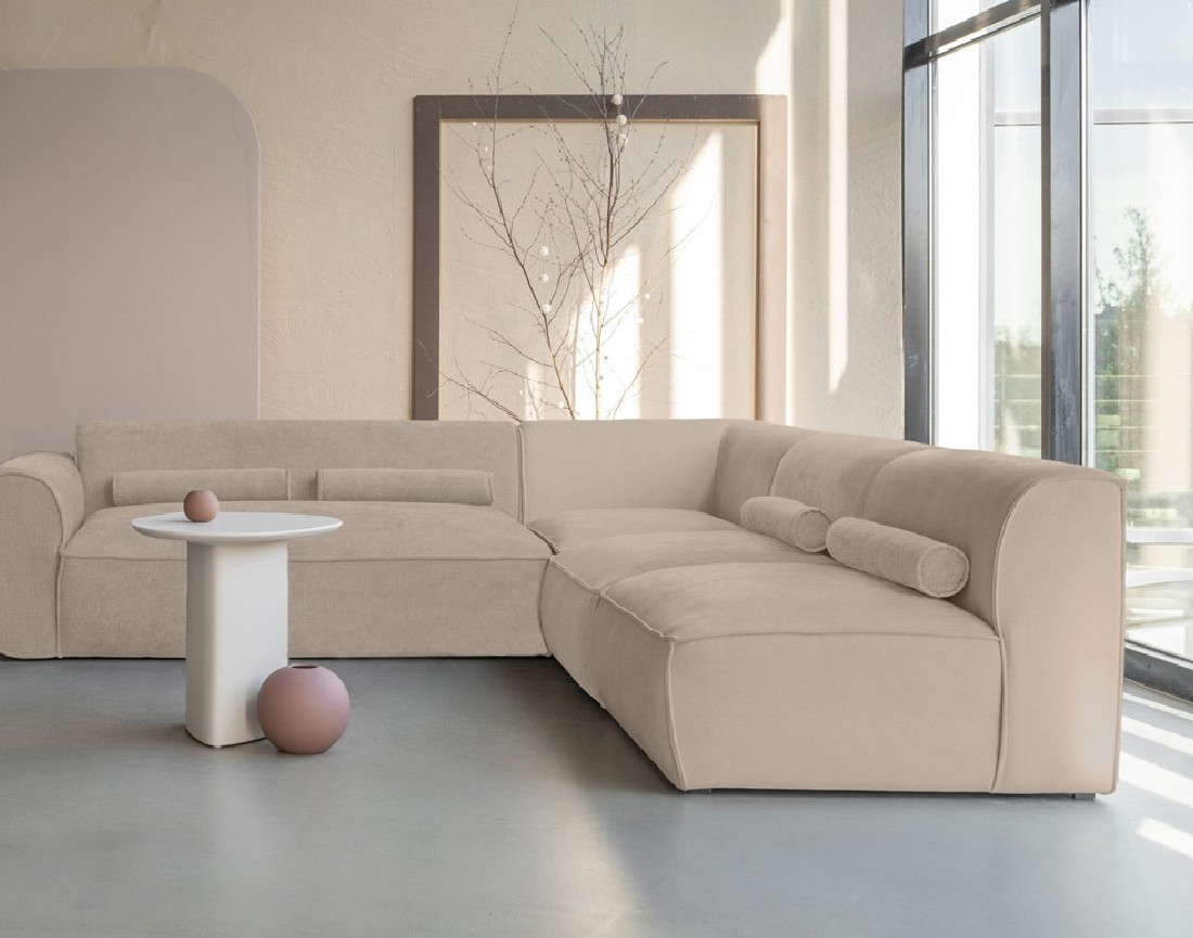 Canapé modulable d'angle droit 5 places en tissu texturé Felix