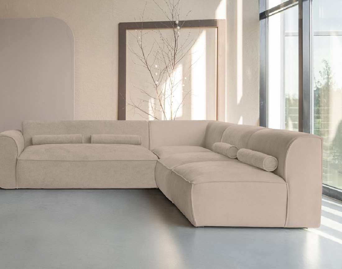 Canapé modulable d'angle droit 5 places en tissu texturé Felix