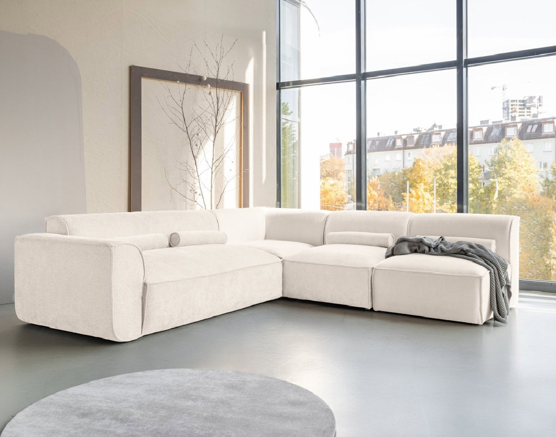 Canapé modulable d'angle droit 5 places en tissu texturé Felix