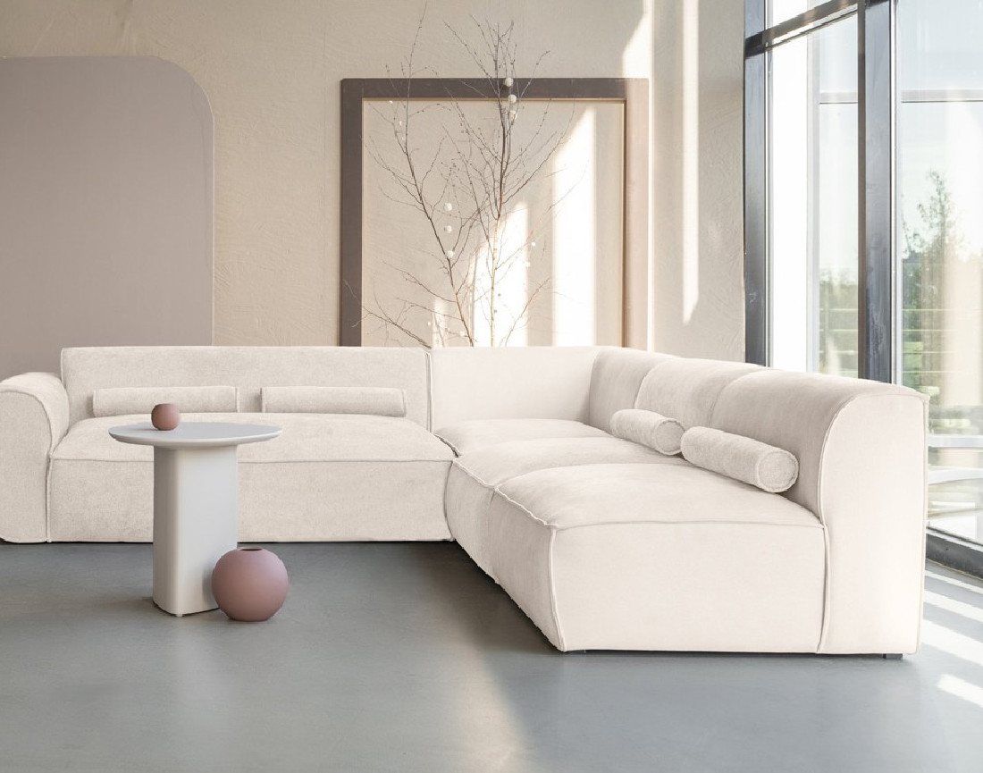 Canapé modulable d'angle droit 5 places en tissu texturé Felix