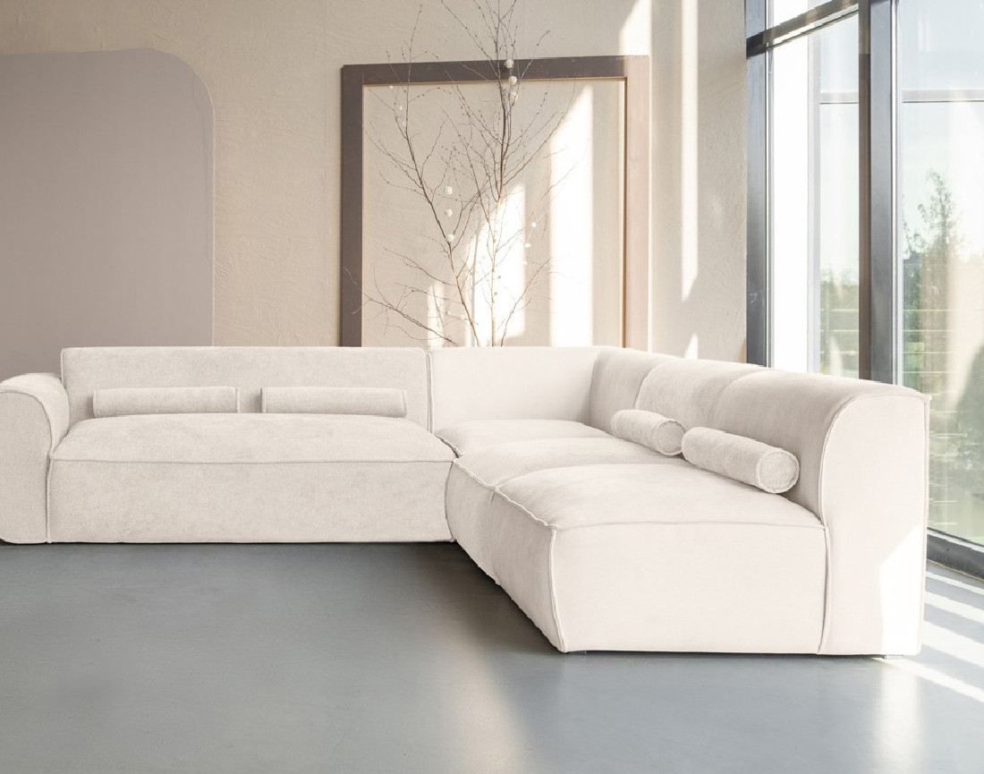 Canapé modulable d'angle droit 5 places en tissu texturé Felix