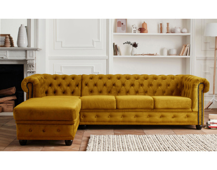 Canapé Chesterfield d'angle gauche 4 places en velours William