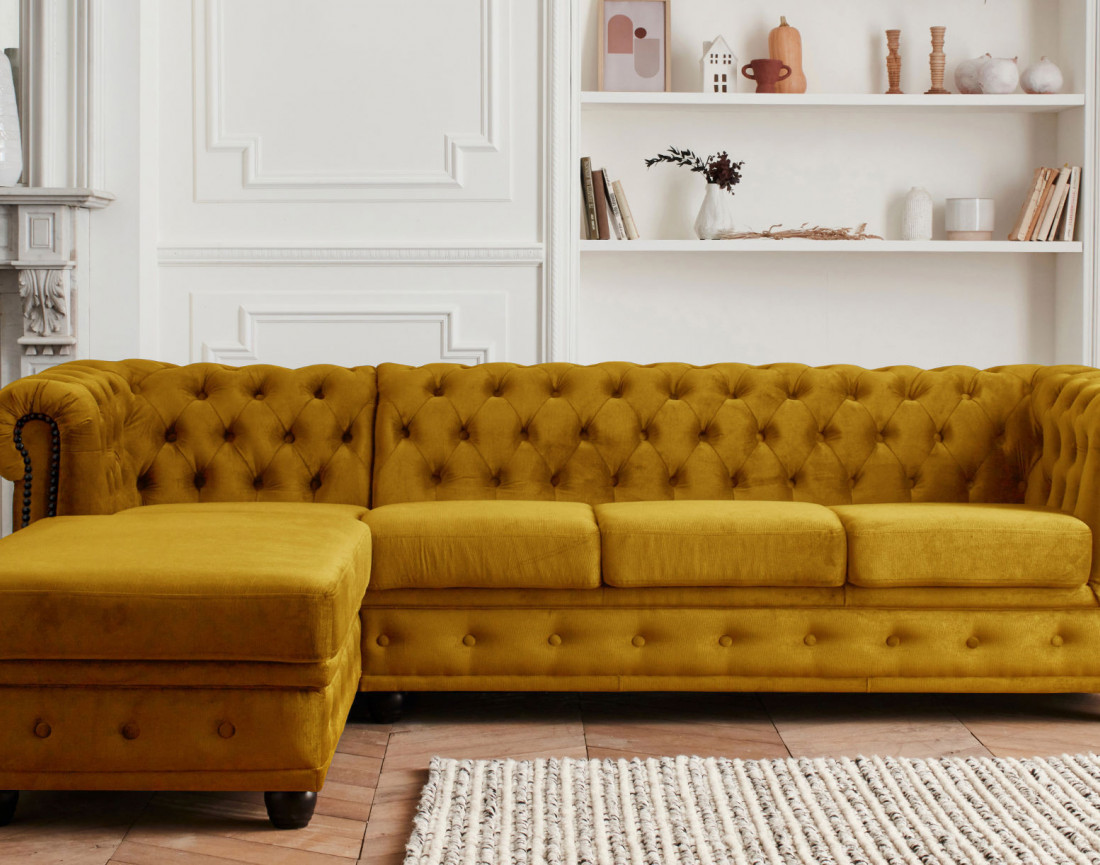 Canapé Chesterfield d'angle gauche 4 places en velours William