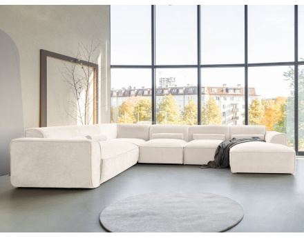 Canapé modulable panoramique d'angle gauche 7 places en tissu texturé Felix