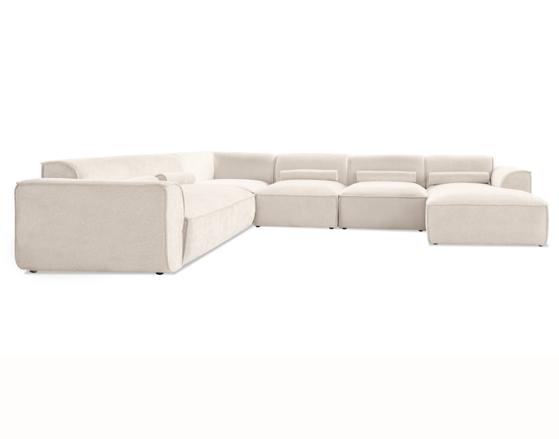 Canapé modulable panoramique d'angle gauche 7 places en tissu texturé Felix