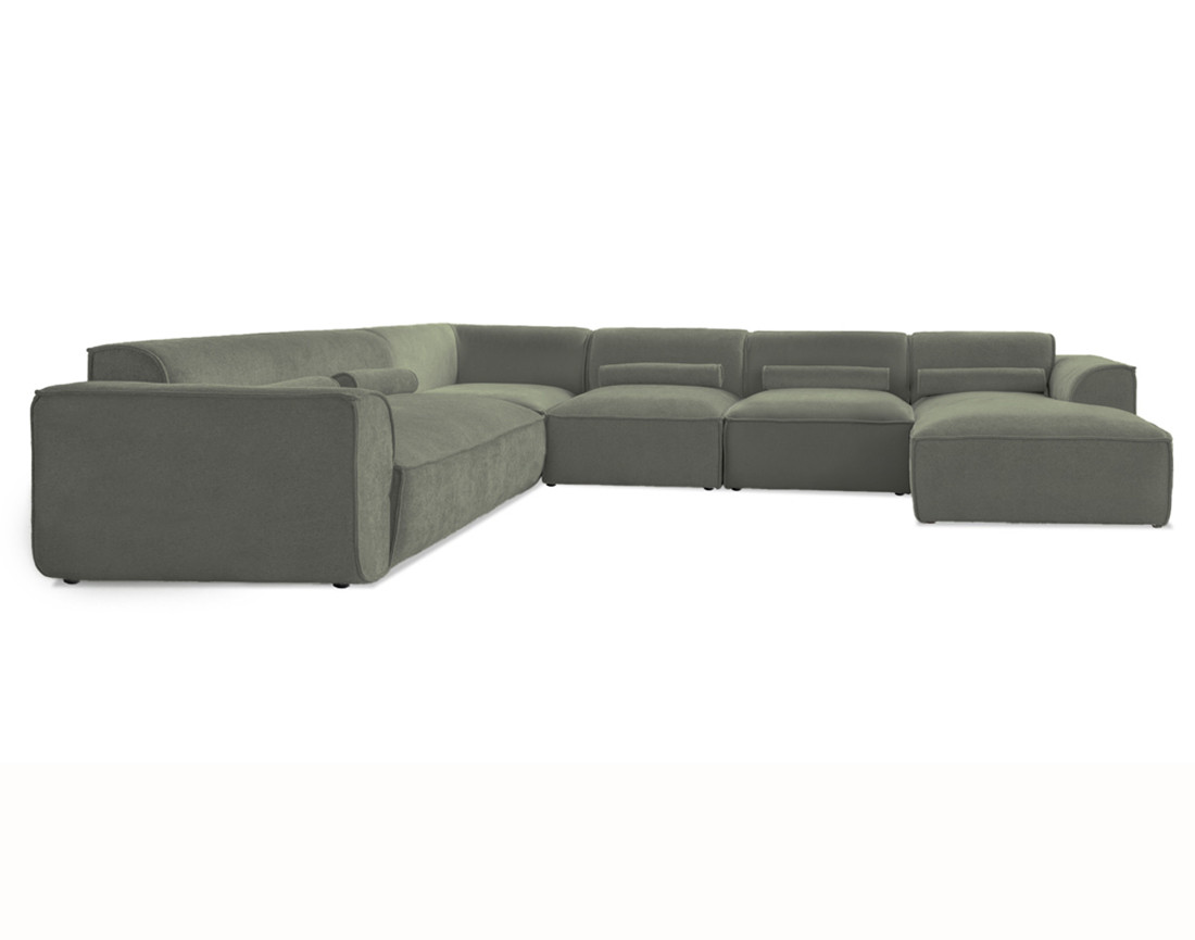 Canapé modulable panoramique d'angle gauche 7 places en tissu texturé Felix
