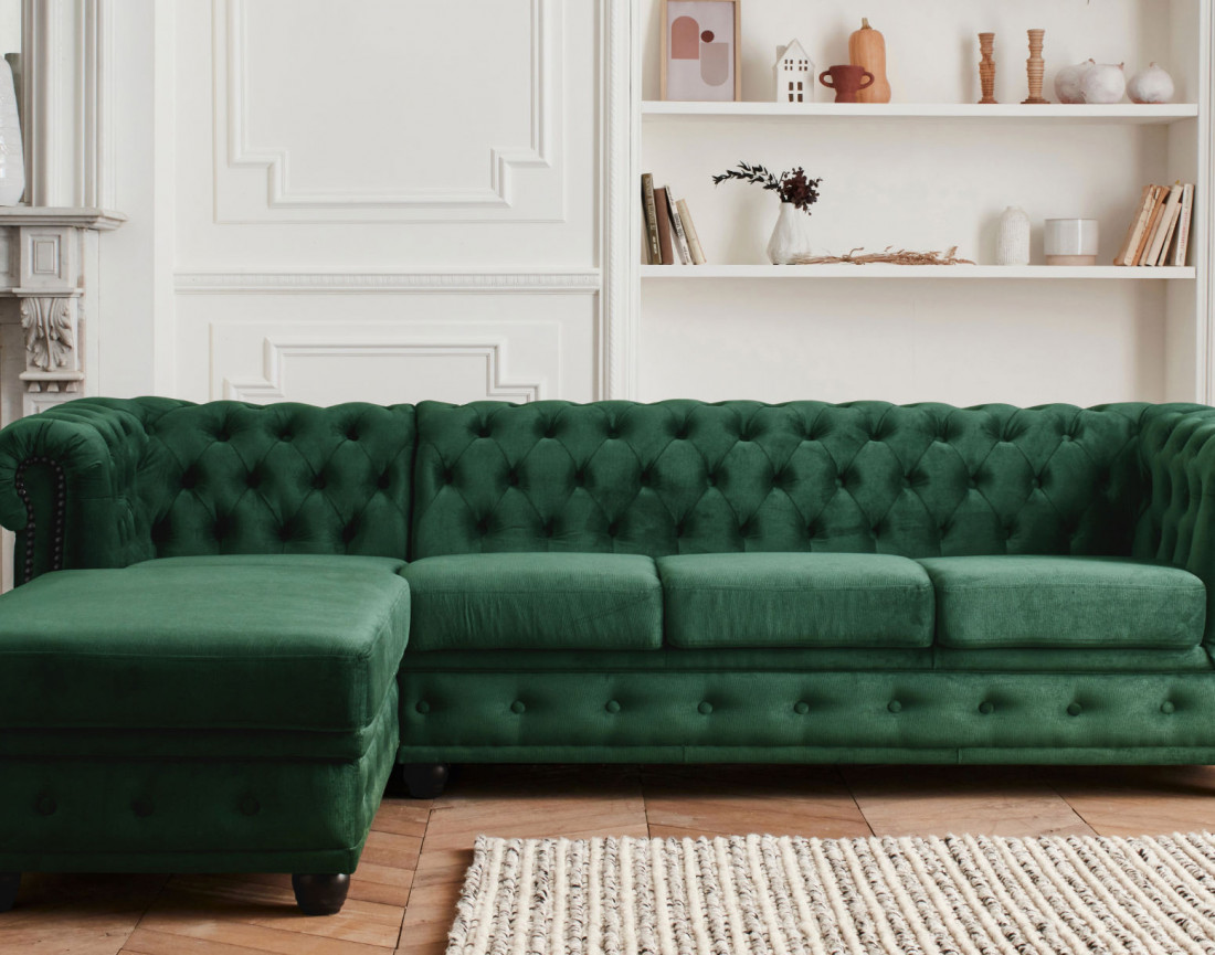 Canapé Chesterfield d'angle gauche 4 places en velours William