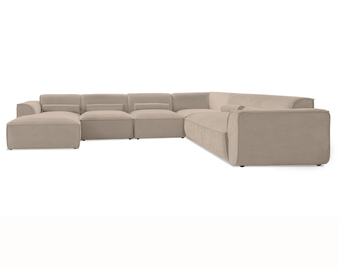 Canapé modulable panoramique d'angle droit 7 places en tissu texturé Felix