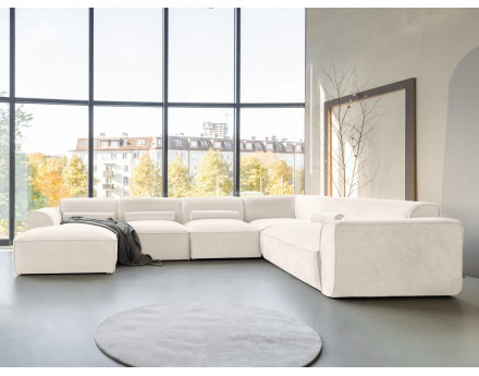 Canapé modulable panoramique d'angle droit 7 places en tissu texturé Felix