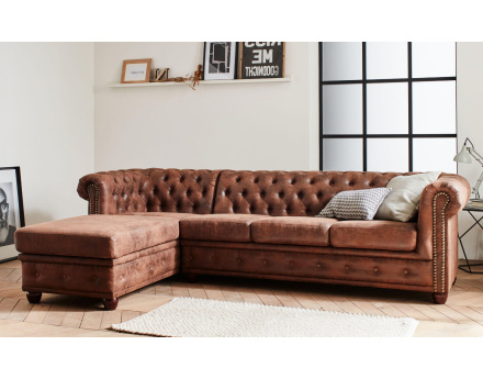 Winston - Canapé d’angle Chesterfield - 4 places - style industriel - gauche