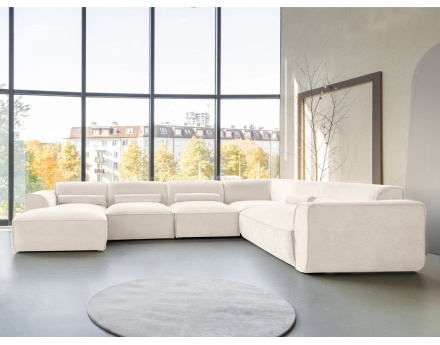 Canapé modulable panoramique d'angle droit 7 places en tissu texturé Felix