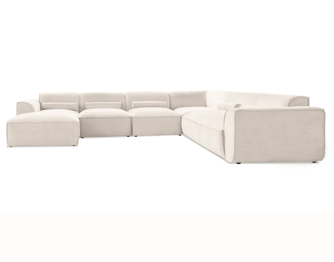 Canapé modulable panoramique d'angle droit 7 places en tissu texturé Felix