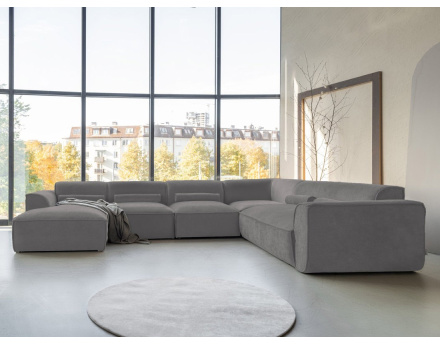 Canapé modulable panoramique d'angle droit 7 places en tissu texturé Felix