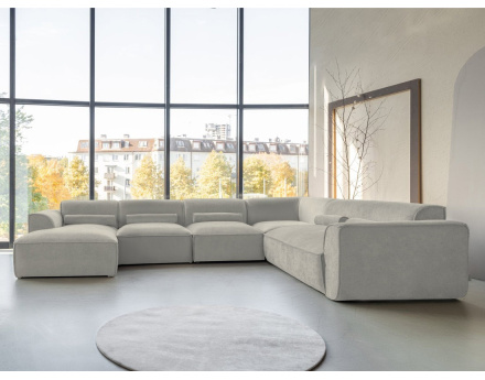 Canapé modulable panoramique d'angle droit 7 places en tissu texturé Felix