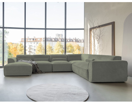 Canapé modulable panoramique d'angle droit 7 places en tissu texturé Felix