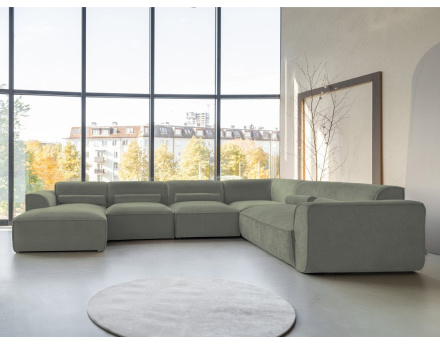 Canapé modulable panoramique d'angle droit 7 places en tissu texturé Felix