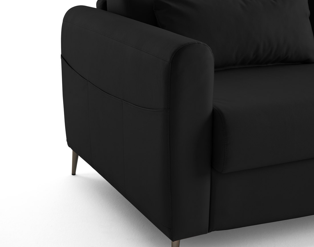 Canapé 3 places convertible couchage quotidien matelas 12 cm en cuir vegan Owen