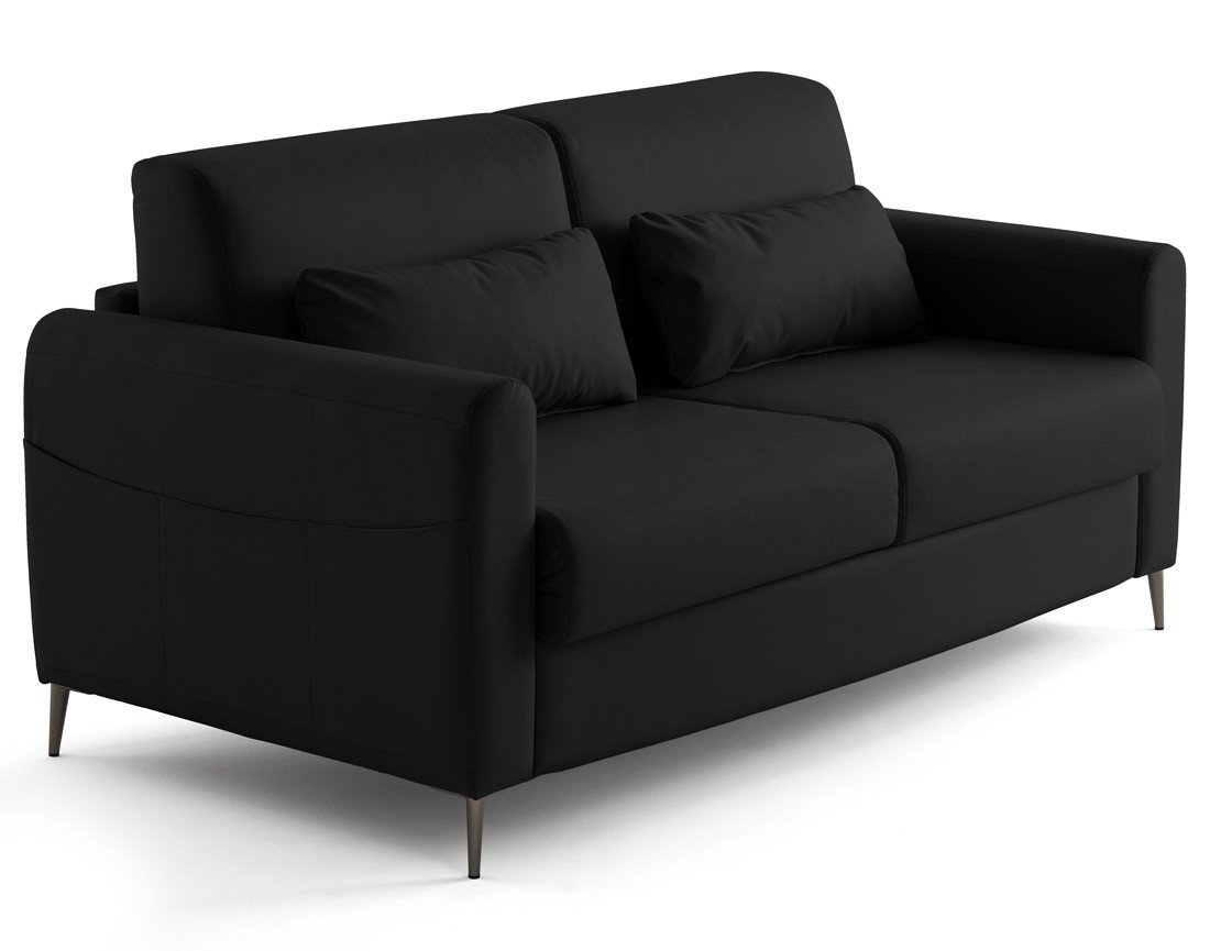 Canapé 3 places convertible couchage quotidien matelas 12 cm en cuir vegan Owen