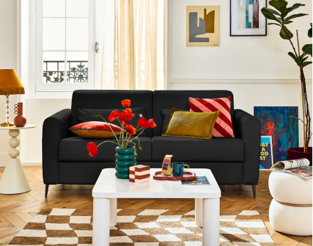 Canapé 3 places convertible couchage quotidien matelas 12 cm en cuir vegan Owen
