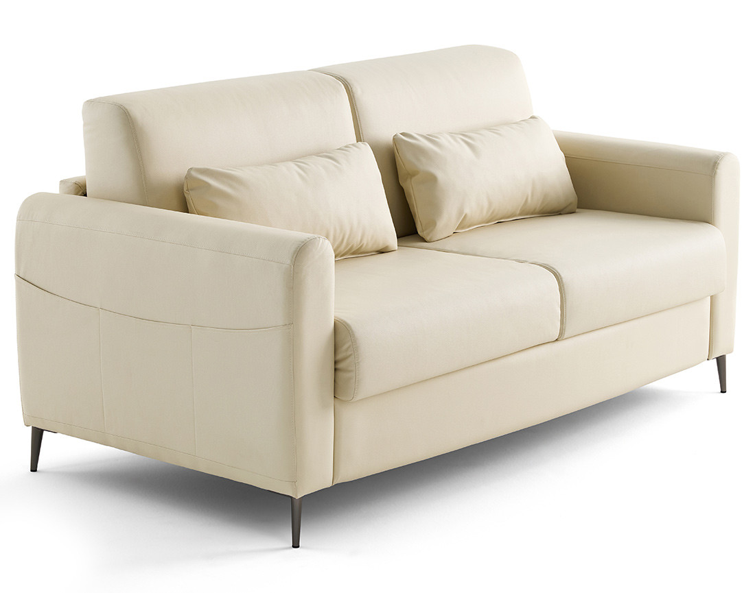 Canapé 3 places convertible couchage quotidien matelas 12 cm en cuir vegan Owen