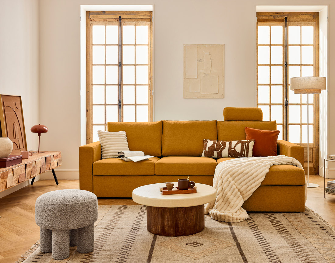 Canapé d'angle réversible 4 places avec têtières amovible en tissu Barrie