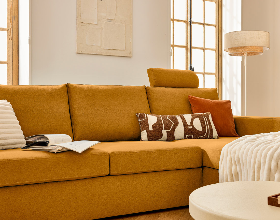 Canapé d'angle réversible 4 places avec têtières amovible en tissu Barrie