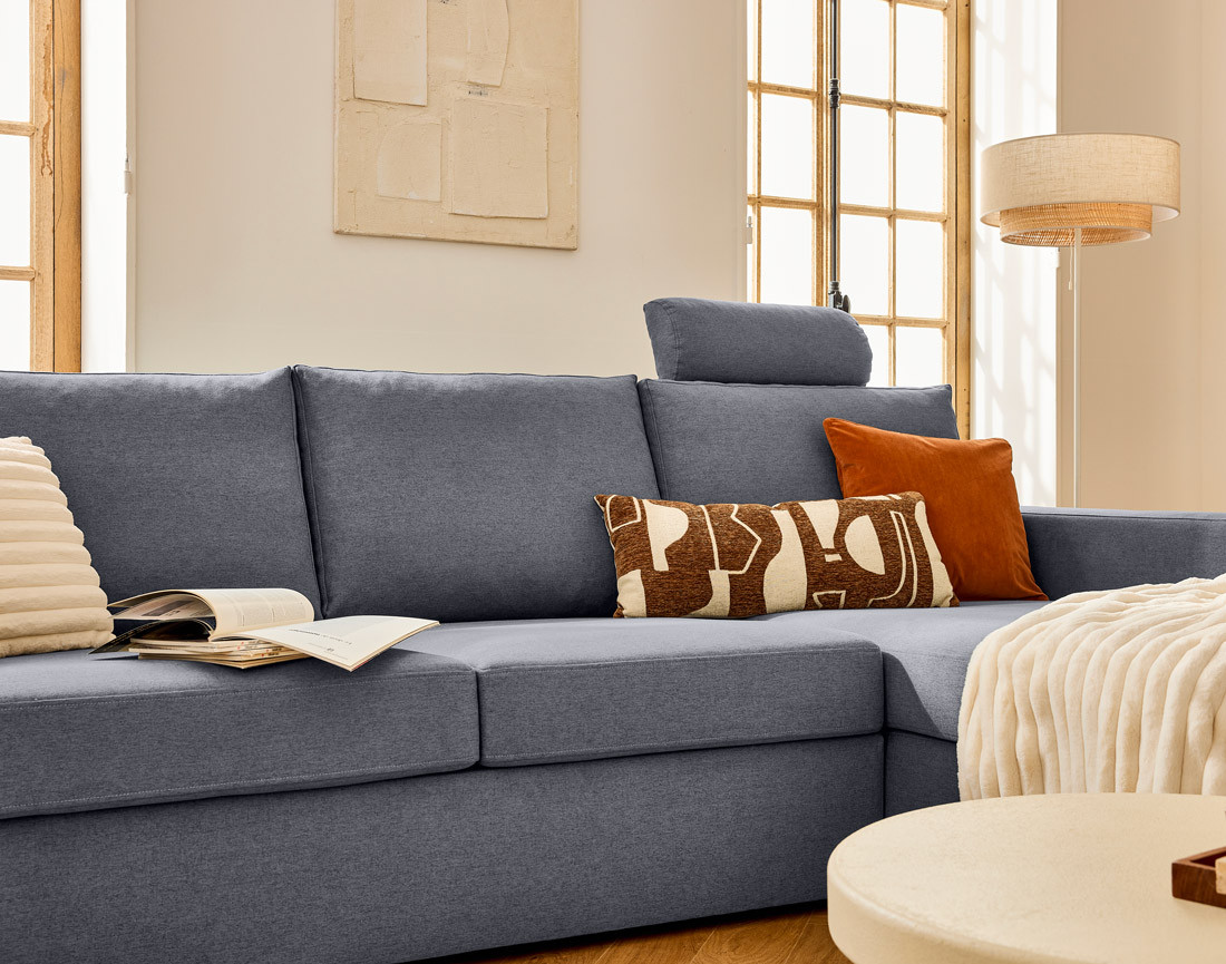 Canapé d'angle réversible 4 places avec têtières amovible en tissu Barrie