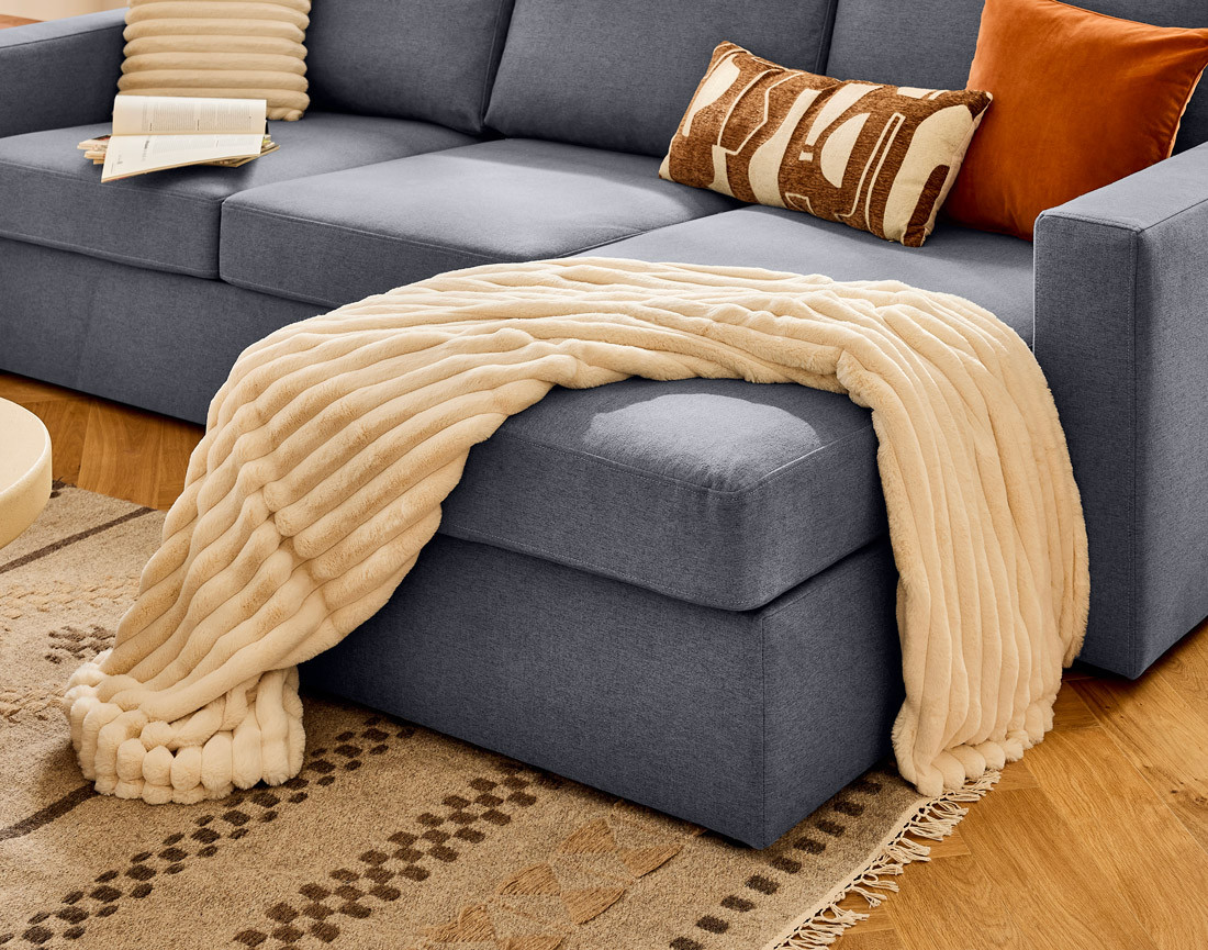 Canapé d'angle réversible 4 places avec têtières amovible en tissu Barrie