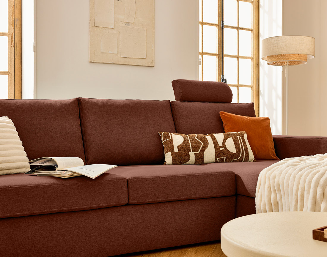 Canapé d'angle réversible 4 places avec têtières amovible en tissu Barrie