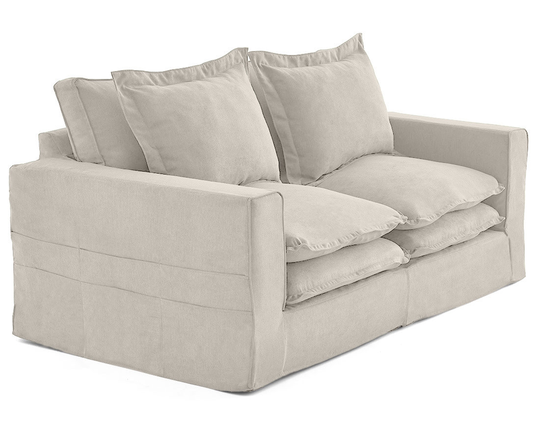 Canapé droit déhoussable 3 places avec poches en tissu Rico