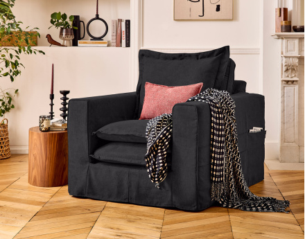 Fauteuil déhoussable avec poches en tissu Rico