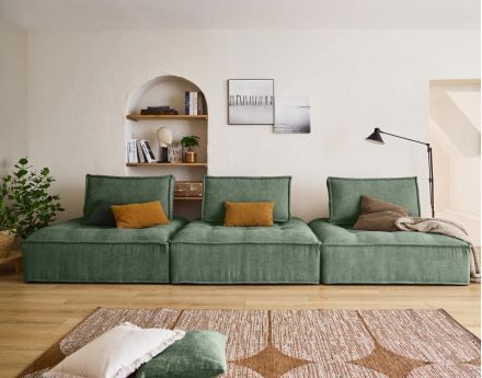 Canapé modulable droit 3 places en velours texturé Marisol