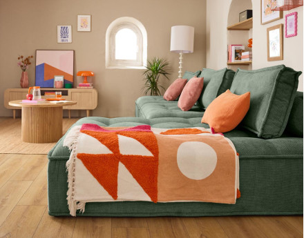 Canapé d'angle modulable 4 places en velours texturé Marisol