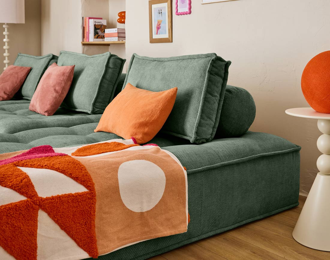 Canapé d'angle modulable 4 places en velours texturé Marisol