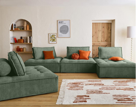 Canapé panoramique modulable 7 places en velours texturé Marisol