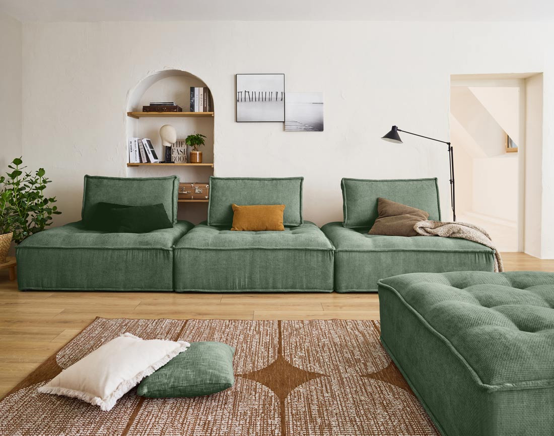 Pouf modulable en velours texturé Marisol