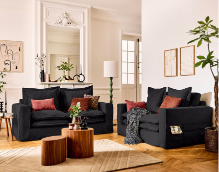 Canapé droit déhoussable 2 places avec poches en tissu Rico