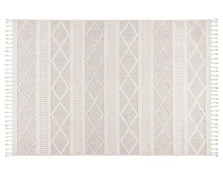 Tapis rectangulaire motif géométrique beige et blanc Elma