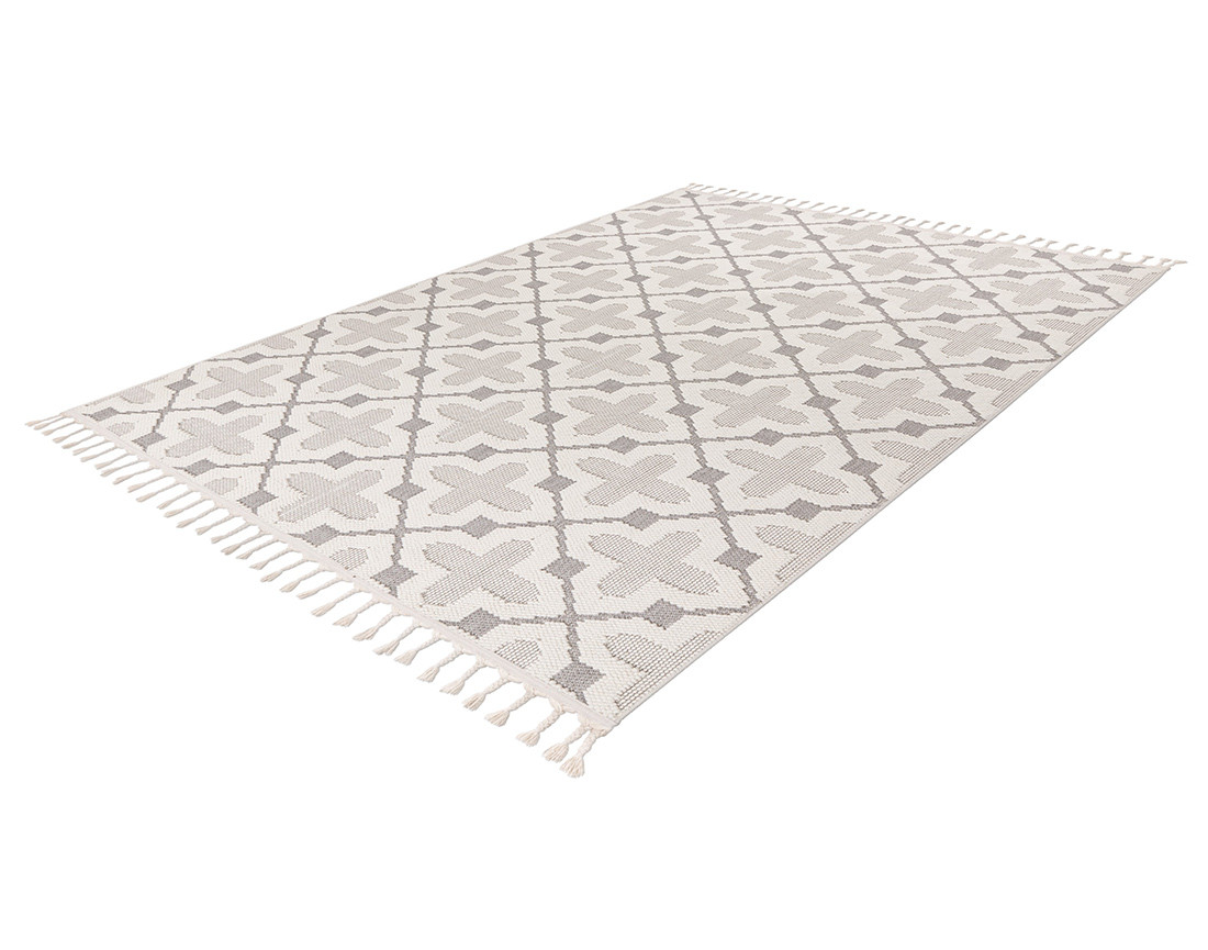Tapis rectangulaire motif graphique taupe et blanc Elma