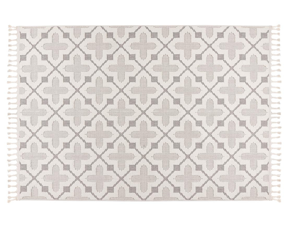Tapis rectangulaire motif graphique taupe et blanc Elma