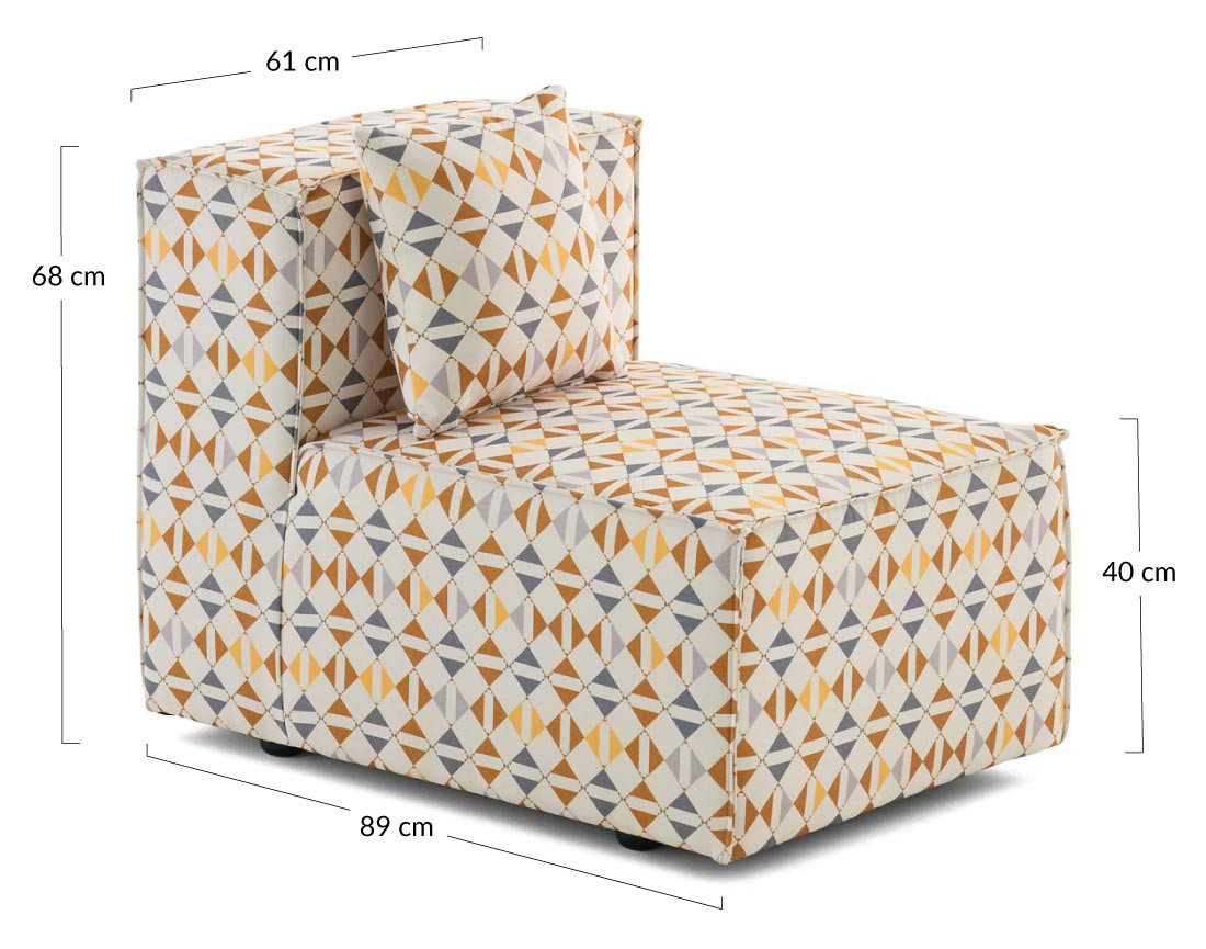 Module d'assise sans accoudoirs motif graphique en tissu Arty