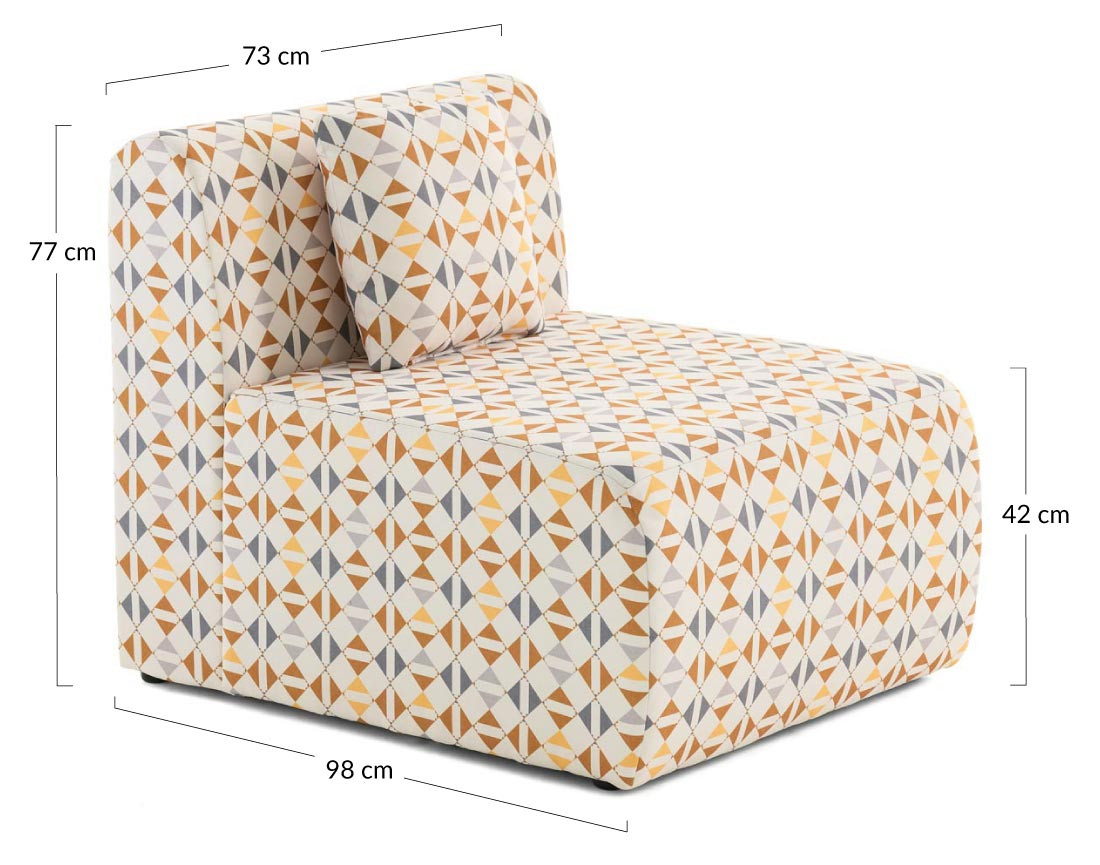 Module d'assise sans accoudoirs motif graphique en tissu Ikare