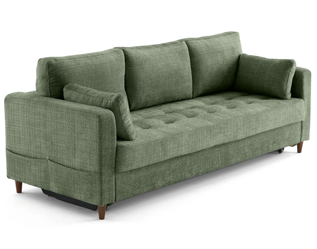 Canapé droit 3 places convertible avec poche en velours texturé Anna