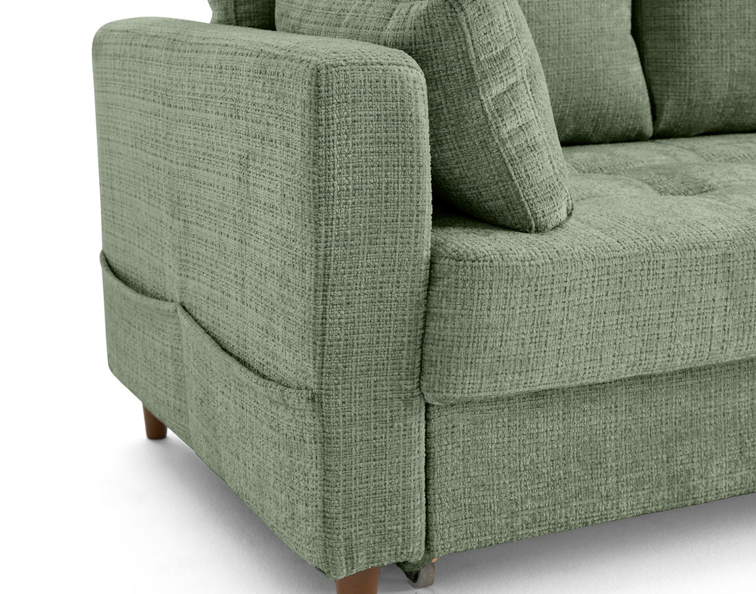 Canapé droit 3 places convertible avec poche en velours texturé Anna