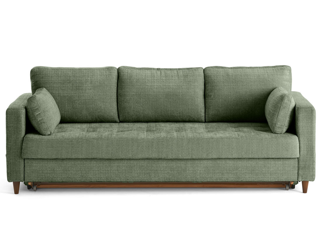 Canapé droit 3 places convertible avec poche en velours texturé Anna